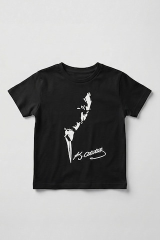 Luess Unisex Çocuk Kabartma Baskı %100 Pamuk Atatürk Tişört 3-4 Yaş 8-9 Yaş Siyah