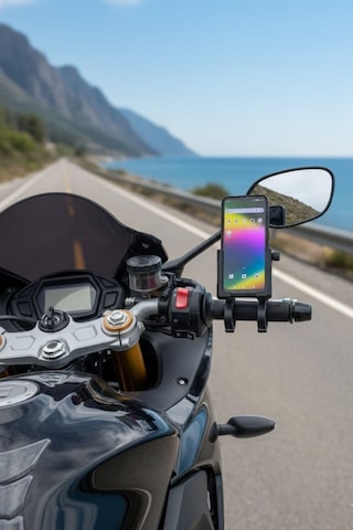 Evrensel Motosiklet Telefon Tutucu Kaymaz, Kilitlenebilir Güvenli Tutuşlu, 360 Ayarlanabilir Gidon Bağlantılı 1