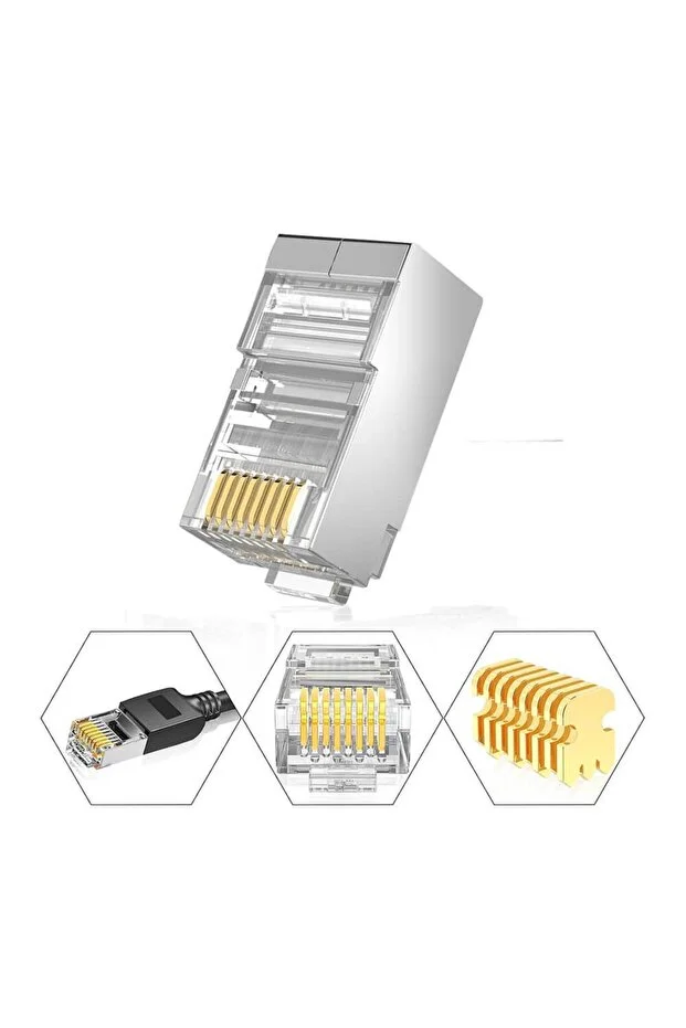 10 Adet Yeni Nesil Metal Gold Plated Geçişli Cat5/cat6 Rj45 Konnektörü 8p8c Ethernet Kablo Ucu Jack