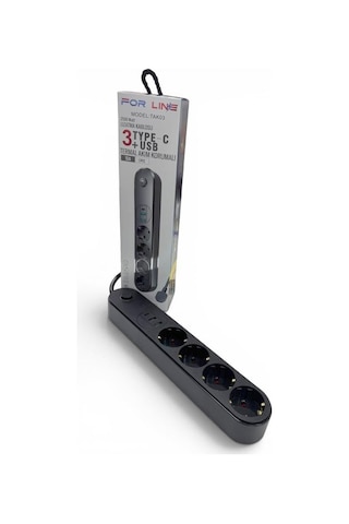 Forline 4 Soketli Type-c + 2 Usb Girişli 2metre Kablolu Akım Korumalı Grup Priz 2 M