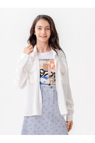 Giyicem Kız Çocuk D Tokalı Ceket T-shirt İkili Takım 1806 Beyaz