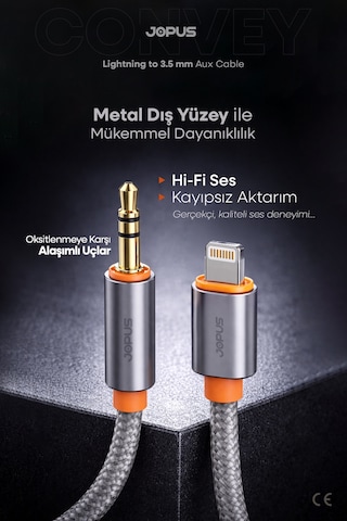 Jopus 11 12 13 14 Pro Max Serisi Uyumlu Lightning Örgülü Aux Kablosu, İphone Aux Tak Çalıştır, 1m Ja-05