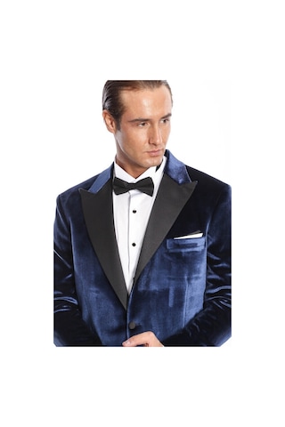 Wessi Kadife Slim Fit Mavi Erkek Smokin Ceket Mavi
