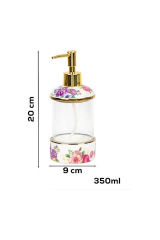 Porsima 3127 Gold Kapaklı Porselen Ve Cam Sıvı Sabunluk Çiçek Desenli Ve Şeffaf Tasarım 350 Ml Gold