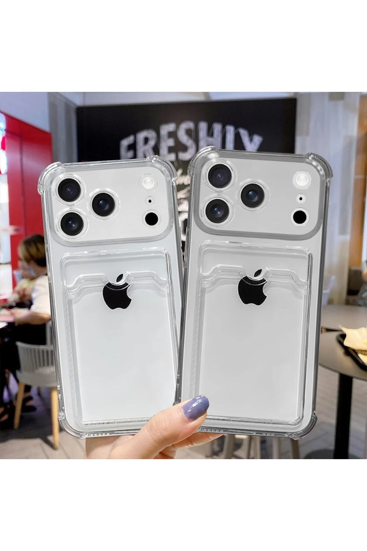 İphone 17 Pro Max Uyumlu Kamera Korumalı Kartlıklı Köşeleri Airbag Tasarımlı Darbe Önleyici Şeffaf