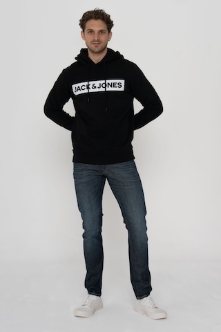 Jack & Jones Erkek Logo Baskili Kapüsonlu Sweatshirt - Minder 12214643 Black Koyu Yeşil