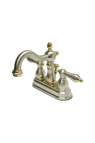 Brass Kb1609al Heritage Lavabo Bataryası, 10 Cm Centerset, Metal Kol Saplı, Fırçalanmış Nikel Ve Parlak Pirinç