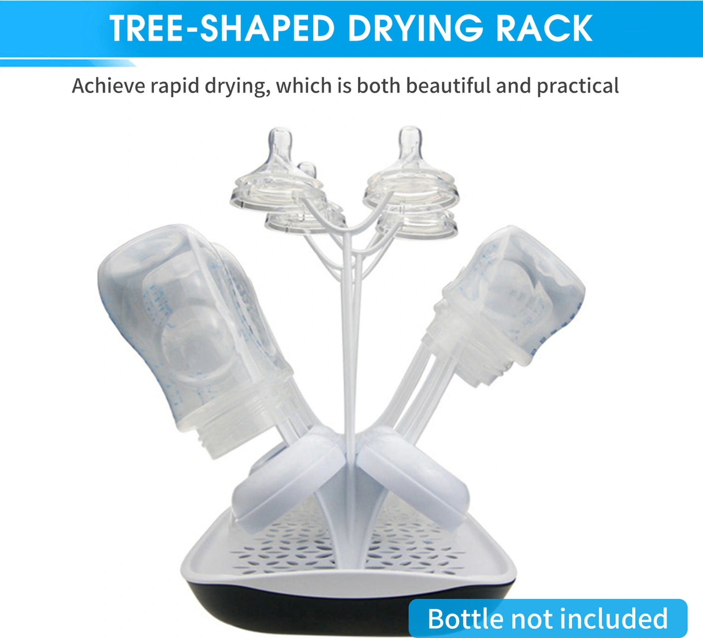 Geeksen Beyaz Pps材质 Çocuk Biberon Kurutma Rafı - Ağaç Şeklinde, 8 Biberon Kapasitesi, Çift Katlı Taban, Kolay Kurutma, Ev Ve Seyahat İçin Beyaz