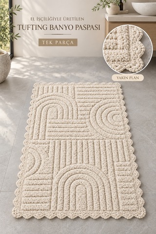 Alanur Bodrum Tufting Cotton Pamuklu El Işi Örgülü Paspas 113 80 X 135 Cm Bej