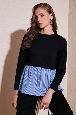 Lela Bisiklet Yaka Gömlekli Oversize Fit Oysho Kumaş Bayan Sweat 5865880 Siyah