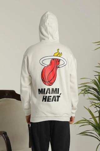 Erkek Oversize Üç İplik Kapüşonlu Sweatshirt Sırt Ve Ön Baskılı, Kanguru Cepli, Rahat Kalıp Maskot Beyaz