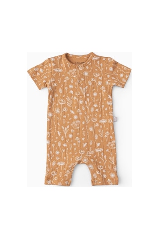 Boumini Kısa Kollu Şort Bebek Tulum Bahar Çiçekli Hardal-hardal Hardal