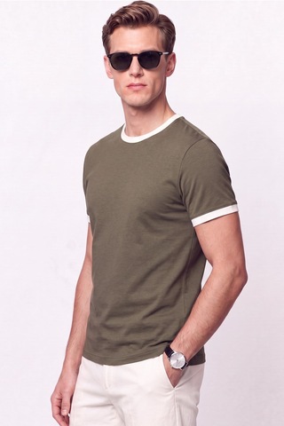 Efor Slim Fit Bisiklet Yaka Haki - Ekru Tişört Ts 932 Haki-ekru