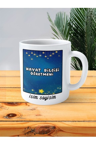 Hayat Bilgisi Öğretmeni Baskılı Kupa Bardak İsimli Kişiye Özel Yıldız Çok Renkli