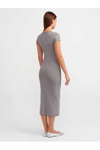 Dilvin Bisiklet Yaka Uzun Elbise Gri