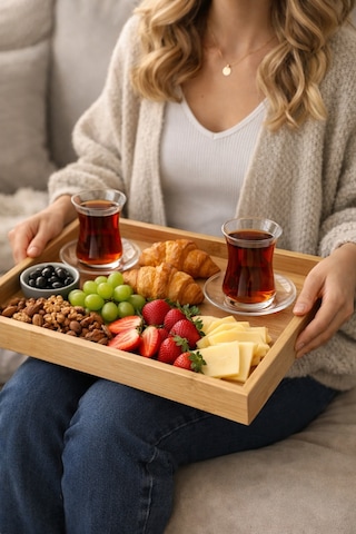3 Lü Bambu Ahşap Sunum Ve Dekoratif Organizer Tepsi Seti