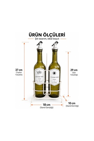 Lexroo 750 Ml 2 Li Yağdanlık Seti Ve Beyaz Metal Stand, Zeytinyağı Ayçiçek Yağı Şişesi