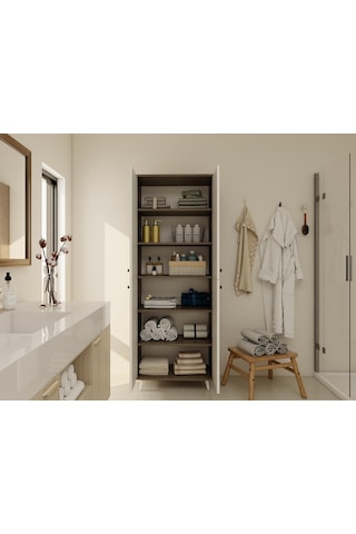 Vadi Çok Amaçlı Banyo/kiler Dolabı Antrasitmeşe-beyaz Renk Beyaz