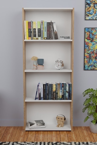 5raflı Kitaplık Arkalıklı Geniş Raf Kütüphane 170cm A.çam - Beyaz