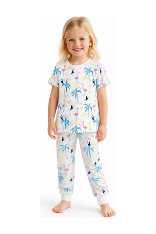 Flamingo Desenli Kısa Kol Kız Çocuk Pijama Takım Pembe