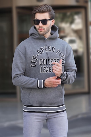 Madmext Antrasit Kapüşonlu Cep Detaylı Baskılı Erkek Sweatshirt 7068 Antrasit