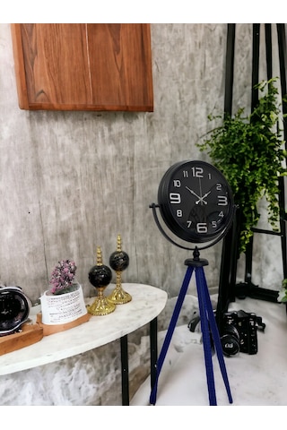 Siyah Metal Ofis Salon Otel Ayaklı Seyyar Saati Yükseklik 150 Cm Siyah