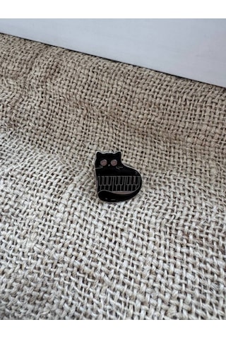 Kedi Figürlü Siyah Piyano Yüzük Ayarlanabilir Zamak Kaplama Kadın Takı Gümüş - Gri