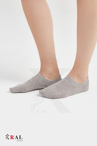 Kral Socks Kadın Pamuklu Terletmez 10'lu - 10 Çift Yazlık Görünmez Çorap Gri