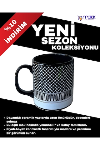Modern Siyah Beyaz Desenli Seramik Kupa - Kahve & Çay Bardağı