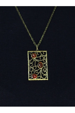 Doğal Taş Akik 3'lü Doğal Taşlı Antik Kadın Kolye Euk45a Kırmızı