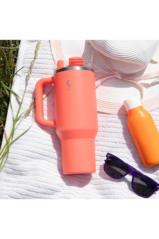 Lurch Big Cup 1.2 L, Paslanmaz Çelik Termos - Uzatılabilir Pipetli, Çift Cidarlı, Sızdırmaz Mercan Pembe