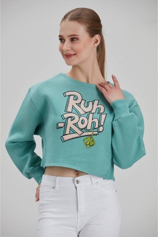 Meecy Kadın Su Yeşili Baskılı Sweatshirt Su Yeşili Su Yeşili
