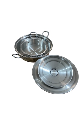 Mobilreyon Alüminyum Kızartma,pilav,karnıyarık,kamp Tavası 2'li Set 28 Cm-32 Cm Kapaklı Tava Gümüş