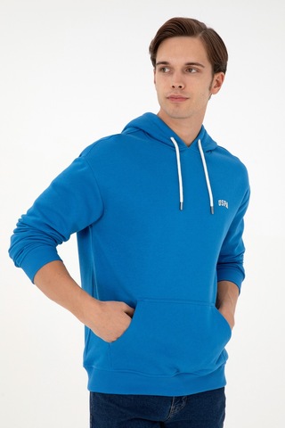 U.S. Polo Assn. Erkek Kapüşonlu Kobalt Basic Sweatshirt 50295149-VR077