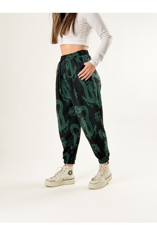Cocopelli Chinese Desenli Pileli Kadın Jogger Pantolon Coc2679 Desenli