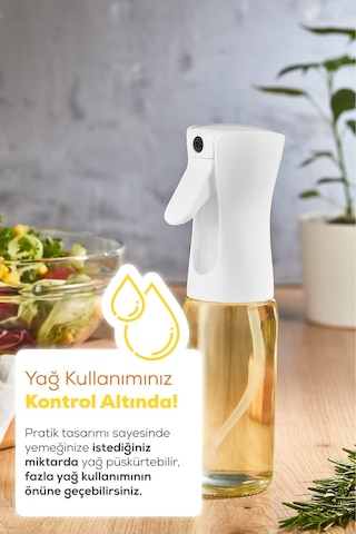 Vienev Airfryer Sprey Yağdanlık Cam Şişe - Izgara Fritöz Salata Yağ Püskürtücü Beyaz