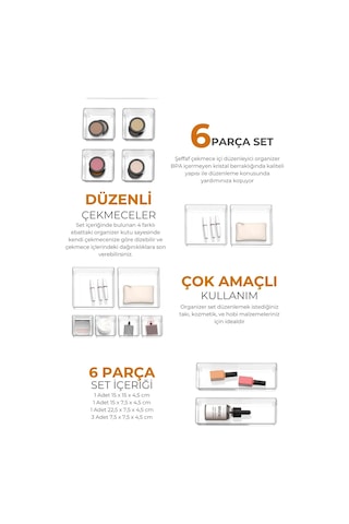 Ayarlanabilir Çekmece İçi Düzenleyici Set 6 Parça Takı Düzenleyici Ve Makyaj Organizeri Çok Renkli