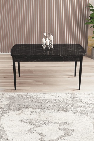 Eylül Serisi 80x132 Açılabilir Suntalam Metal Ayak Siyah Mermer Desen Mutfak Masası,yemek Masası Siyah Mermer Desen
