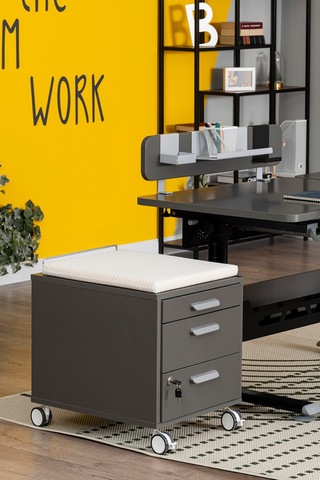 Creo Mobili Çekmeceli Kilitli Tekerlekli Vega Keson, Oturulabilir Ofis Ve Ev Komodini Antrasit/beyaz