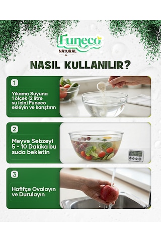 Funeco Natural Meyve & Sebze Yıkayıcı 350g 100 Kullanımlık - Bitki Ve Mineral Bazlı Temizleyici Toz 350 G