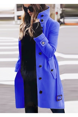 Kadın Sonbahar Ve Kış Büyük Beden Paltoları Mavi