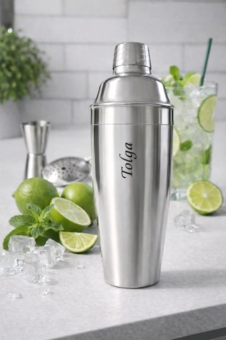 Kişiye İsme Özel Büyük Boy Shaker Kokteyl Hazırlama Kabı Kokteyl Karıştırıcı Full Çelik 750 Ml