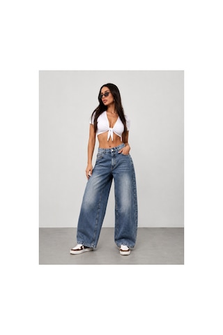 Bluemarlin Tint İşlemli Ön Yan Parçalı Diz İşlemli Baggy Jeans Çok Renkli