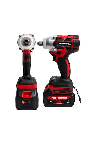 Prohummer Ph338 Profesyonel Kömürsüz Akülü Kırmızı 6lı Set - 21v 4ah Kırıcı Delici, Somun Sıkma, Vidalama, Avuç Taşlama, Dal Budama Makası, Dal Testeresi