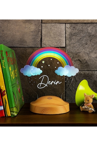 Sevgi Lambası Gökkuşağı Kız Çocuk Rainbow Kişiye Özel Doğum Günü Led Gece Lambası