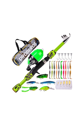 Proberos Kfsan12 1.5m Olta Kamuflaj Olta Kamışı Mini Yemli Kombo Set - Yeşil