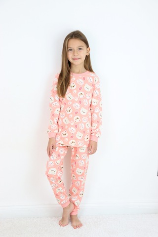 Kız Çocuk Orta Kalınlıkta Basic Baskılı Pijama Takımı Somon