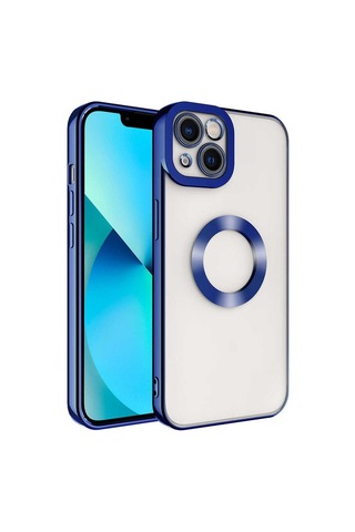 Zeyline Apple Uyumlu iPhone 14 Plus Kamera Korumalı Logo Gösteren Zore Omega Kapak-mavi