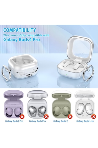Caseonn Samsung Uyumlu Galaxy Buds 4 Pro Kılıf Askı Aparatlı Transparan Silikon Şeffaf