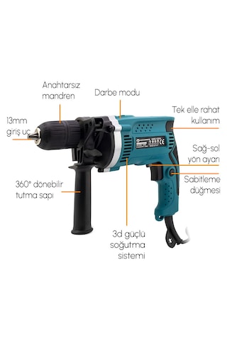 Prohummer PH250 Profesyonel Elektrikli Darbeli Matkap Mavi